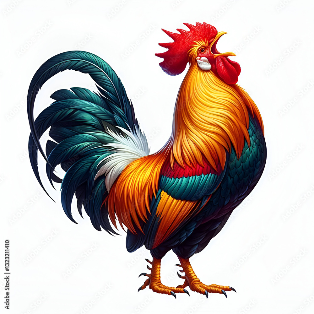 Fototapeta premium Proud and majestic, the rooster stands as the morning’s first herald