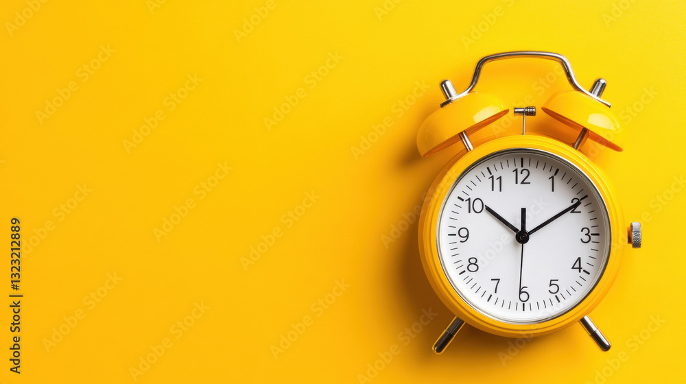 Bright yellow alarm clock set against a vibrant yellow background illustrating time management and productivity themes Bright yellow alarm clock set against a vibrant yellow background illustrating time management and productivity themes