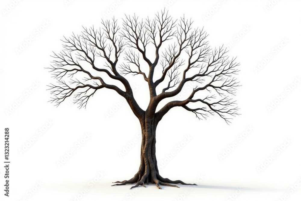 Obraz premium Tree trunk bare branches isolated on white background, calm, solitude