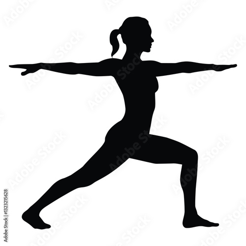 Yoga warrior pose Silhouette, Vector, Icon, Logo, White Background.