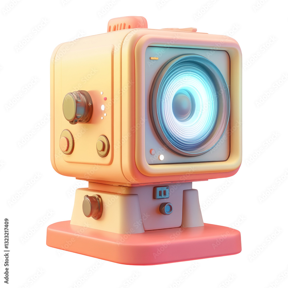 Fototapeta premium A 3D icon of a projector, detailed and realistic, on a white background with transparent background, png.