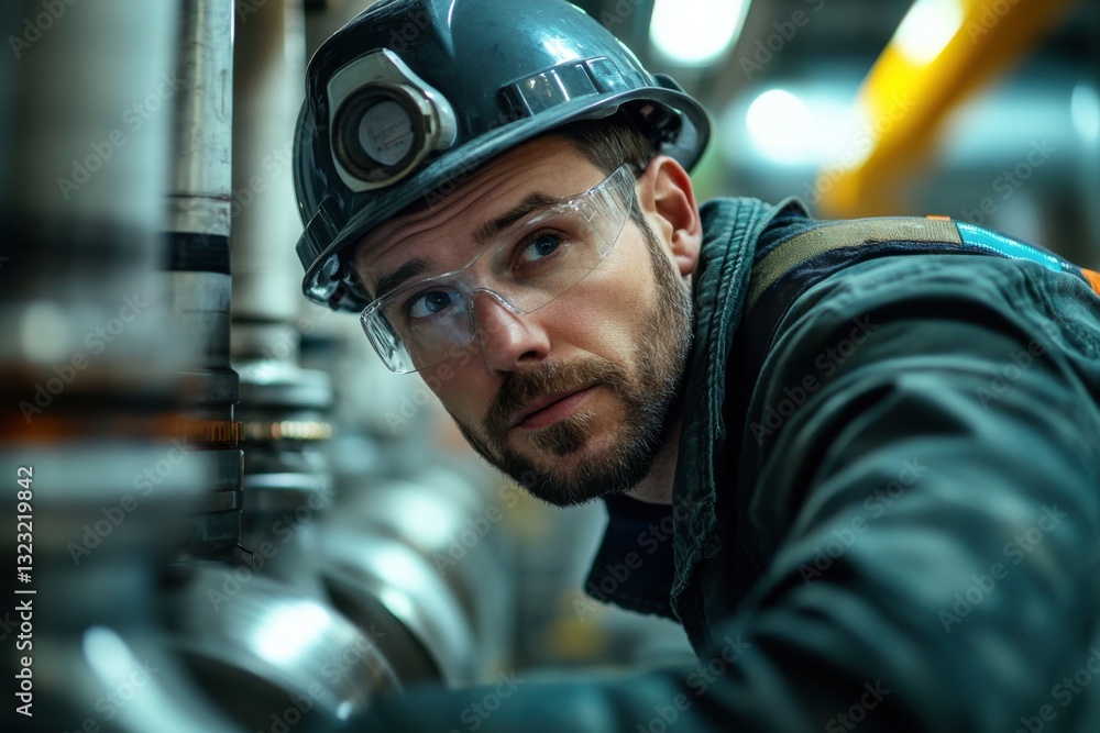 Industrial worker conducting maintenance in factory close-up view engineering environment focused at work Industrial worker conducting maintenance in factory close-up view engineering environment focused at work