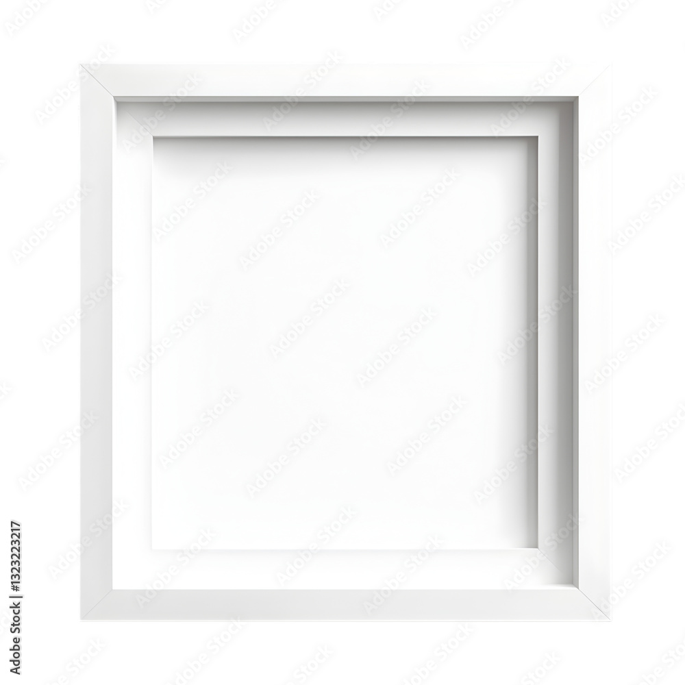 Empty square white frame that can be used for various art displays, showcasing versatility in design for any setting. Empty square white frame that can be used for various art displays, showcasing versatility in design for any setting.