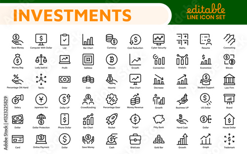 Modern Investments Icon Collection. Financial Vector Graphics for Digital Assets and Wealth