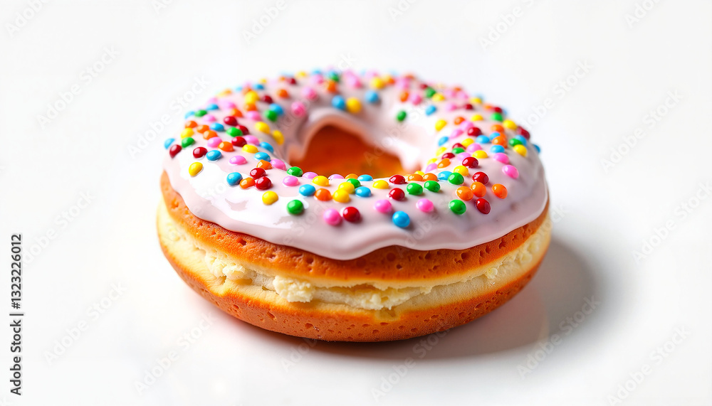 Donut with Pink Glaze and Colorful Sprinkles on a Plate, Pastel Background Donut with Pink Glaze and Colorful Sprinkles on a Plate, Pastel Background