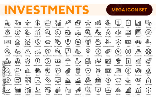 Modern Investments Icon Collection. Financial Vector Graphics for Digital Assets and Wealth