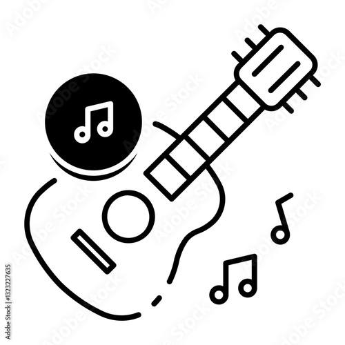This Guitar icon is suitable for Audio, Music, etc