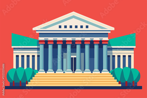 This illustration features a Supreme Court building highlighted in bright colors and a modern design, Supreme court Customizable Semi Flat Illustration