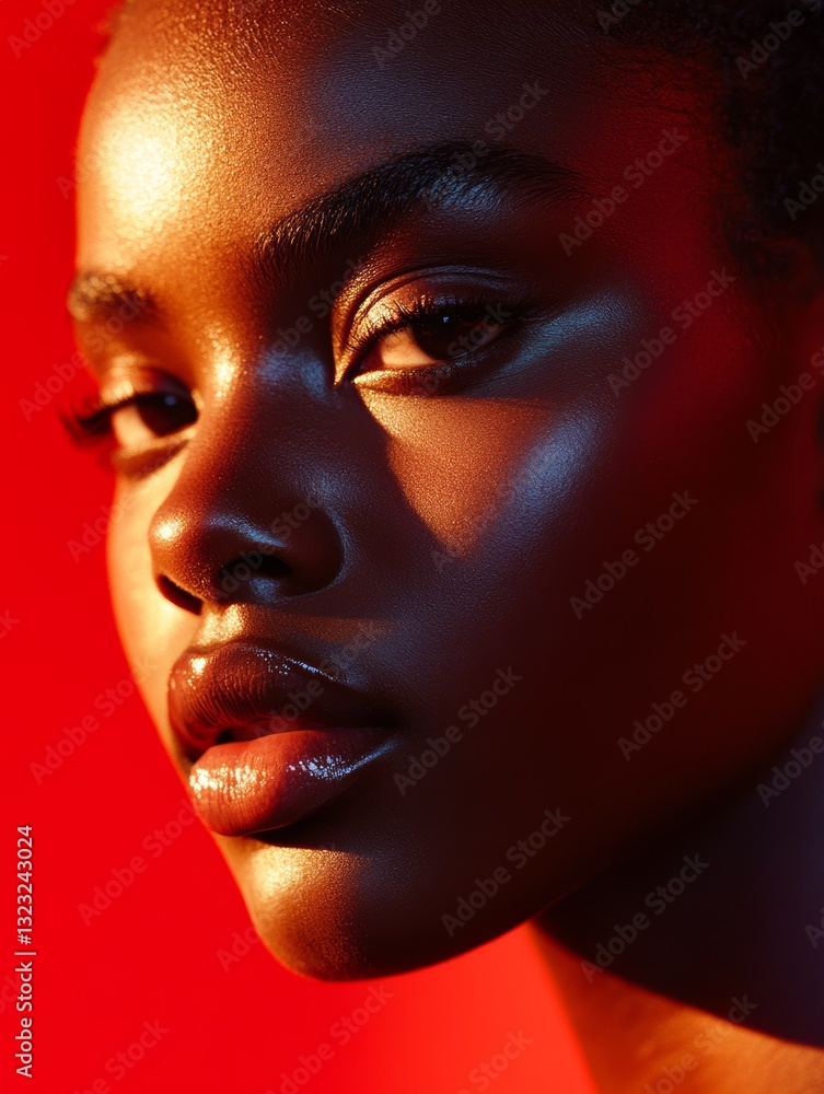 Cinematic Portrait of a Model Capturing Natural Glow Under Bold Directional Lighting Highlighting Skincare and Beauty Concepts