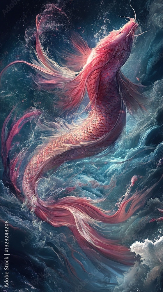 Obraz premium Pink Koi Dragon in Ocean: Fantasy Art