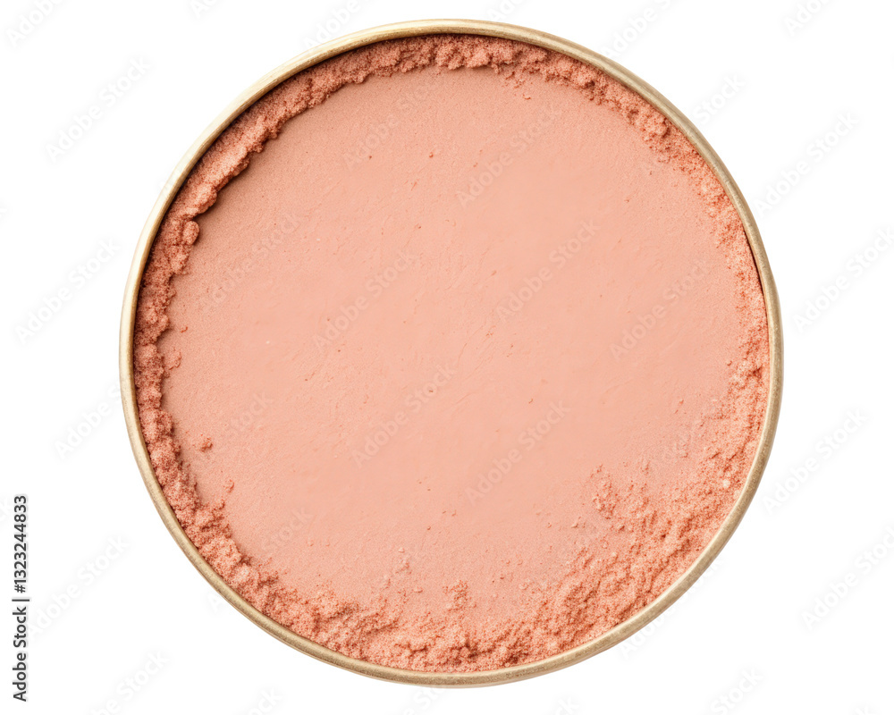 Peach-colored powder in a round container on a transparent background Peach-colored powder in a round container on a transparent background