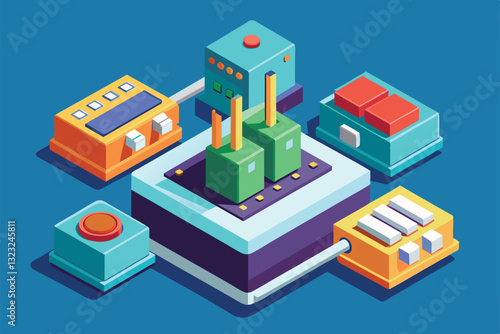 A vibrant layout of customizable isometric switches for innovative electrical projects and designs, Switches Customizable Isometric Illustration