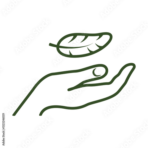 Elegant Vector Icon Showcasing Hand and Feather Design for Beauty and Skin Care Themes