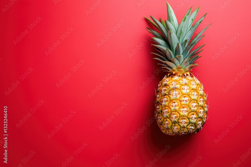 Fototapeta premium A Fresh Pineapple Resting Against A Bright Red Background