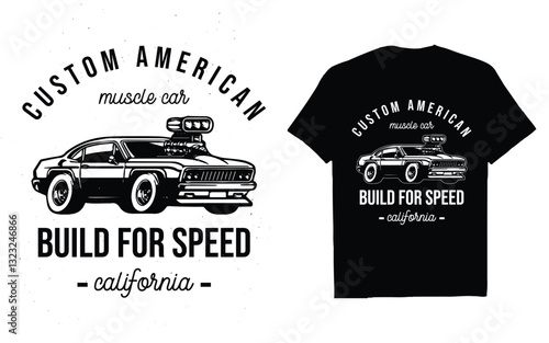 American custom engine muscle  car graphics t-shirt design. california vintage typography tshirt template. 