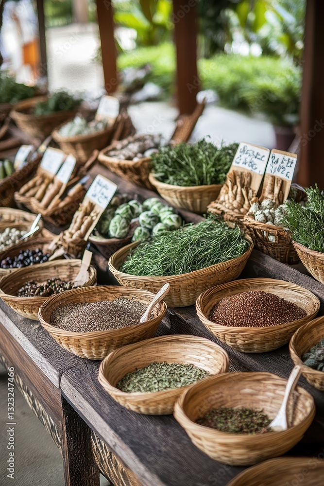 Fototapeta premium Colorful farmer's market stall featuring a vibrant display of fiber-rich fruits and vegetables, inviting healthy choices.