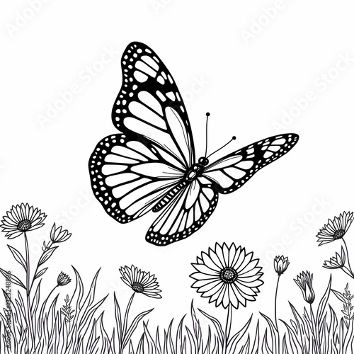 Wallpaper Mural Monarch butterfly flying in the sky, line art illustration Torontodigital.ca