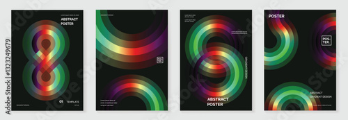 Modern gradient poster background vector set. Minimalist cover template with vibrant perspective geometric prism shapes. Ideal design for social media, cover, banner, flyer.