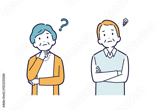 考えたり悩んだりする高齢者のイラスト