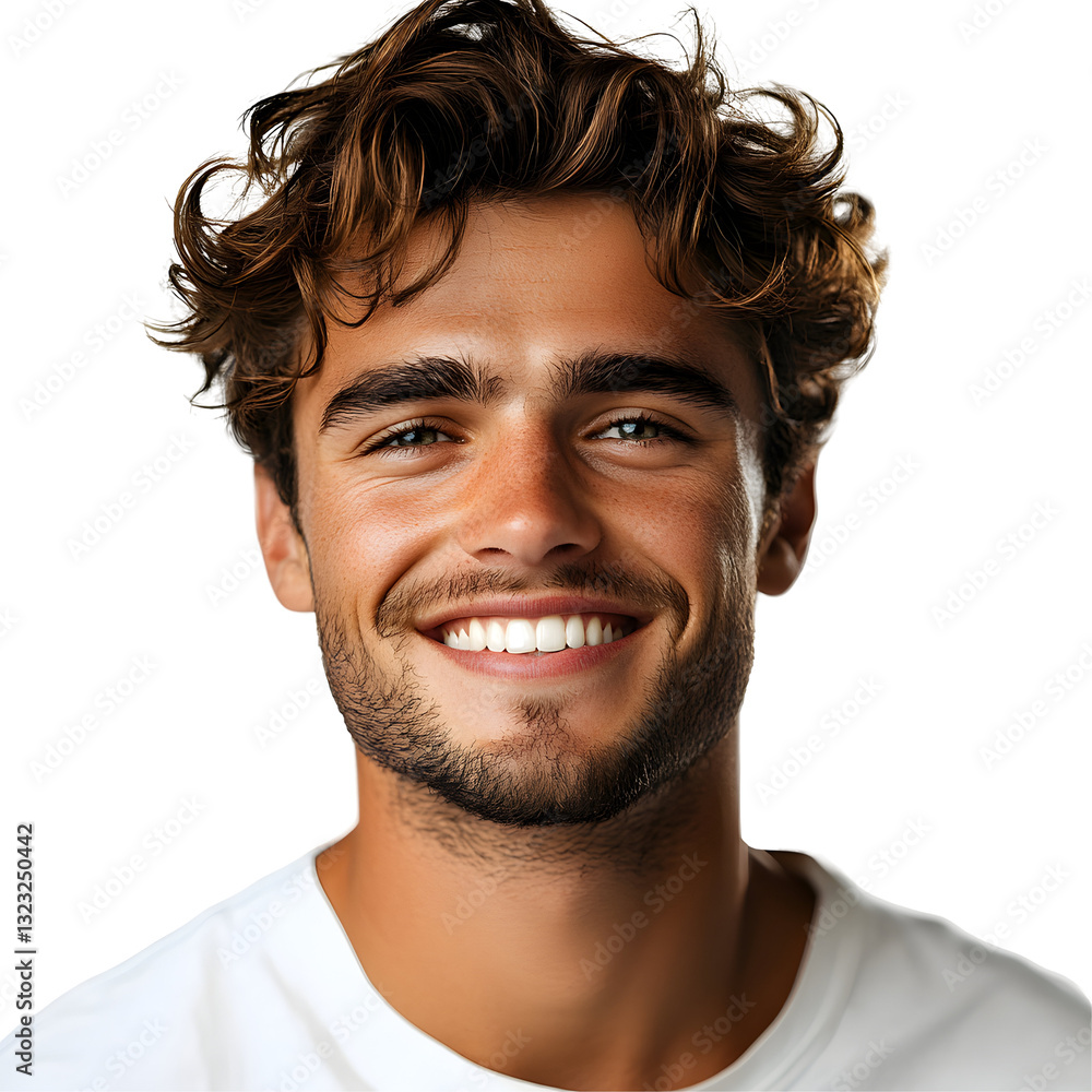 Fototapeta premium Handsome man smiling with perfect teeth, with light background , Portrait photo