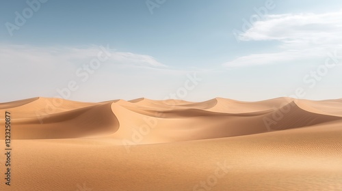 Fototapeta Naklejka Na Ścianę i Meble -  A vast desert landscape with smooth dunes sculpted by the wind