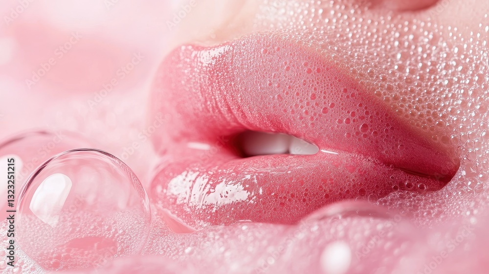 Fototapeta premium Beautiful Young woman with Gloss pink lips on studio background,closeup face lady in studio background,smooth and glow skin. Natural beauty, healthy and girl or female with makeup.