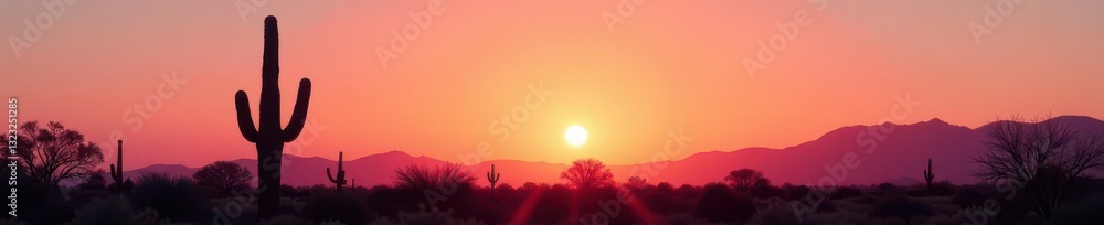 Fototapeta premium Lone saguaro silhouette at dawn, stark against pale sky, saguaros, USA