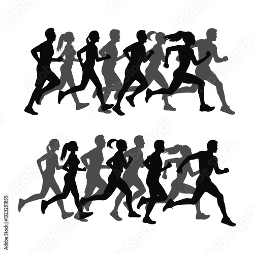 Marathon run. Group of running people, men and women