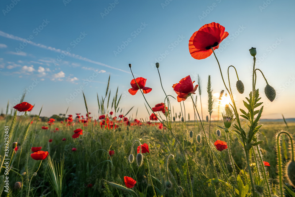 Fototapeta premium poppy field with blue sky background