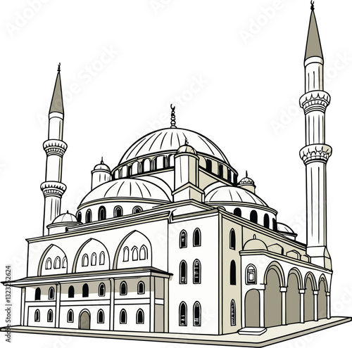 Majestic Mosque with Dome and Arches