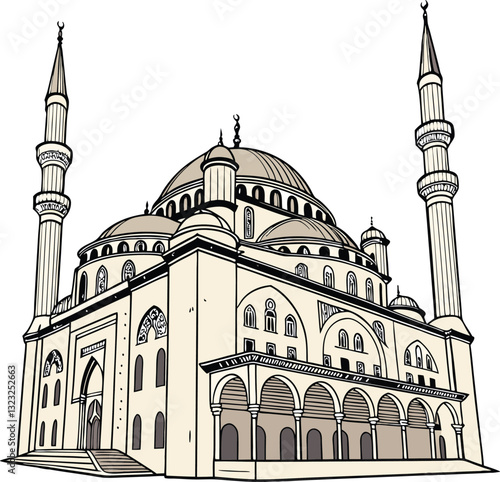 Ornate Mosque Front View Vector Design