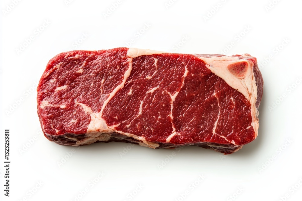 High Quality Close Up View of Raw Steak Isolated on White Background Flat Lay High Quality Close Up View of Raw Steak Isolated on White Background Flat Lay