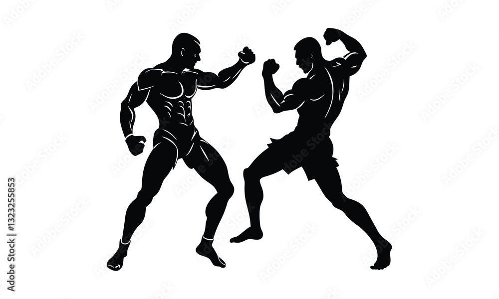 Fototapeta premium Combat Silhouette Dynamic Fighting Action Scene
