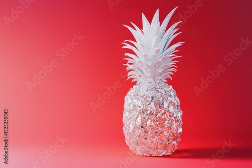 A single crystal encrusted pineapple on a red background photo