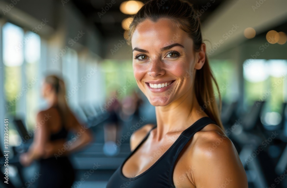 Smiling woman in activewear enjoying her workout in a fitness center Smiling woman in activewear enjoying her workout in a fitness center