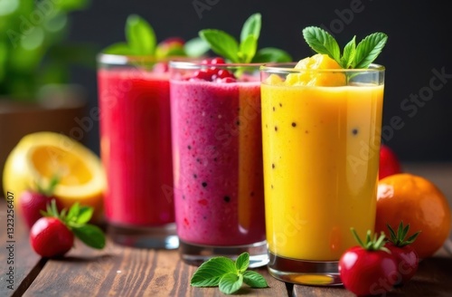 Wallpaper Mural Fresh fruit smoothies showcase vibrant flavors in wellness gathering Torontodigital.ca