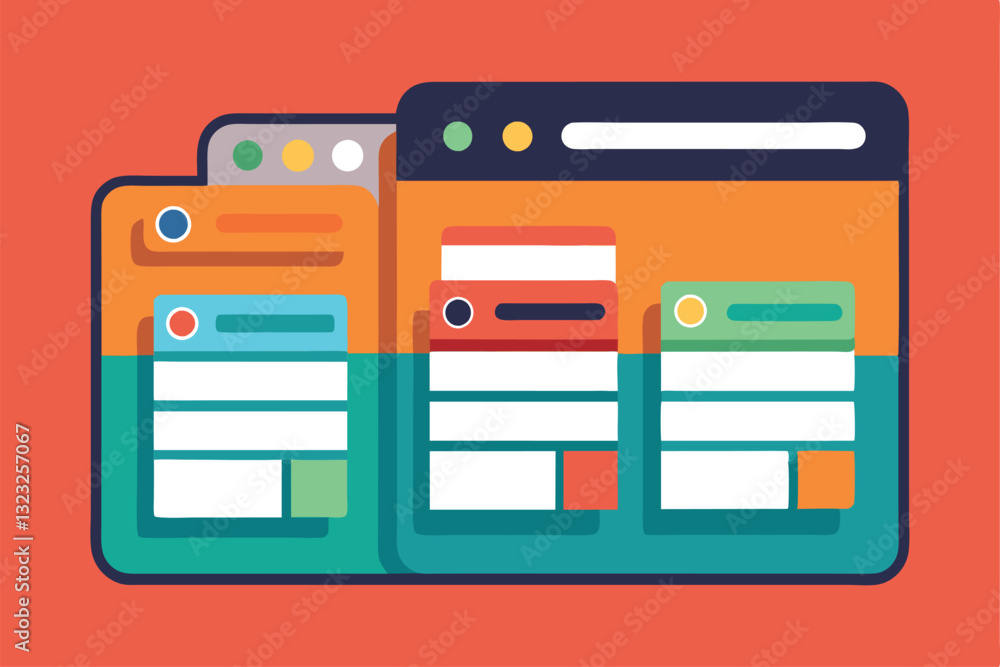 Three computer screens showcase customizable semi-flat tabs in various sizes and bright colors for easy organization, Tabs Customizable Semi Flat Illustration Three computer screens showcase customizable semi-flat tabs in various sizes and bright colors for easy organization, Tabs Customizable Semi Flat Illustration