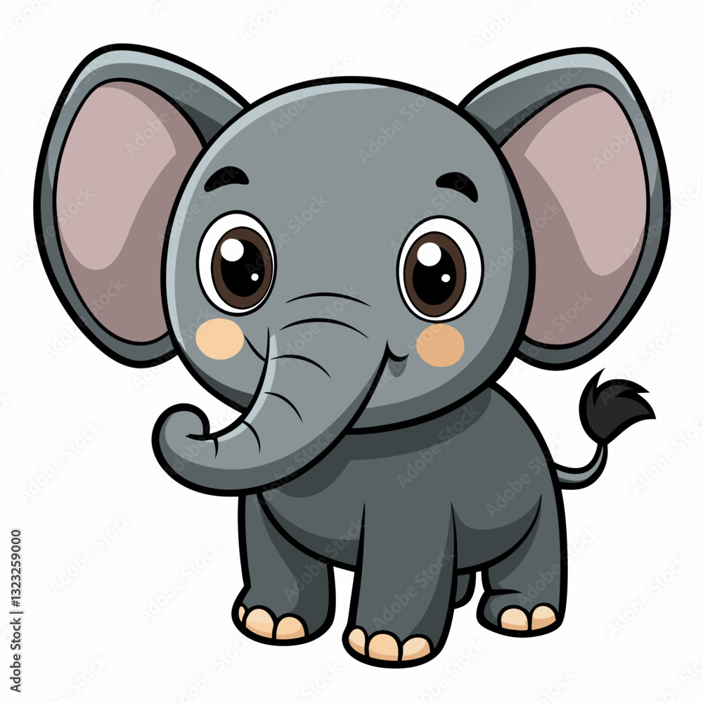 Fototapeta premium Cute Cartoon Gray Rabbit with Big Eyes