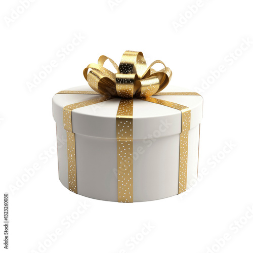 Elegant White Gift Box with Gold Ribbon and Bow -  Perfect for Celebration and Festive Occasions