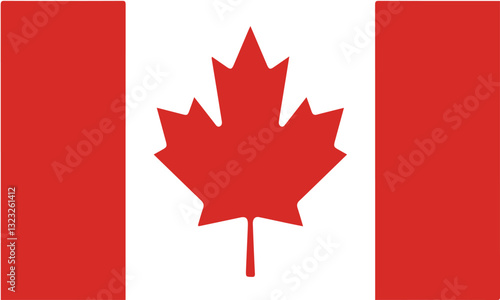 Flag of Canada. Flag icon. Standard colors. Standard sizes. Rectangular flag. Computer illustration. Vector illustration