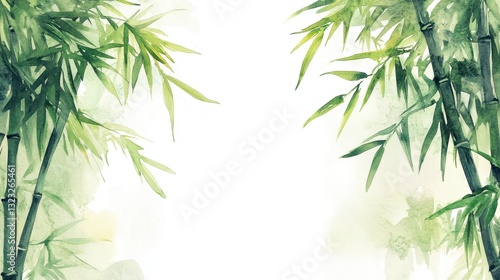 Watercolor of Green bamboo forest isolated on white background,hand drawn seamless bamboo pattern,Perfect for wallpapers,web page, surface textures, space for text.