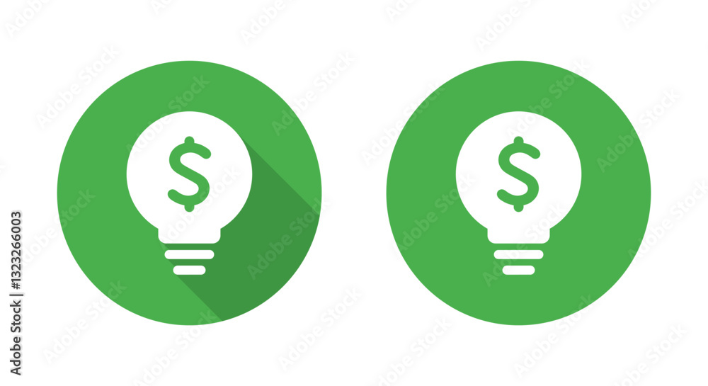 Light bulb with dollar icon with long shadow. Money idea sign symbol Light bulb with dollar icon with long shadow. Money idea sign symbol
