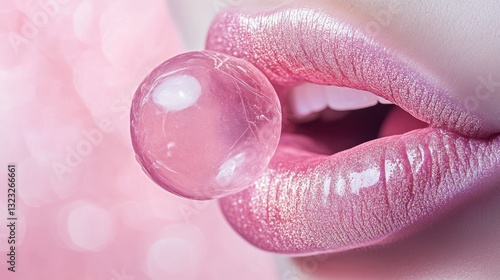 Young woman blowing pink bubble gum in studio background,teenage girl,Tasty chewing gums,bubblegum,chewing dragees and bubblegum stripe flat illustration.