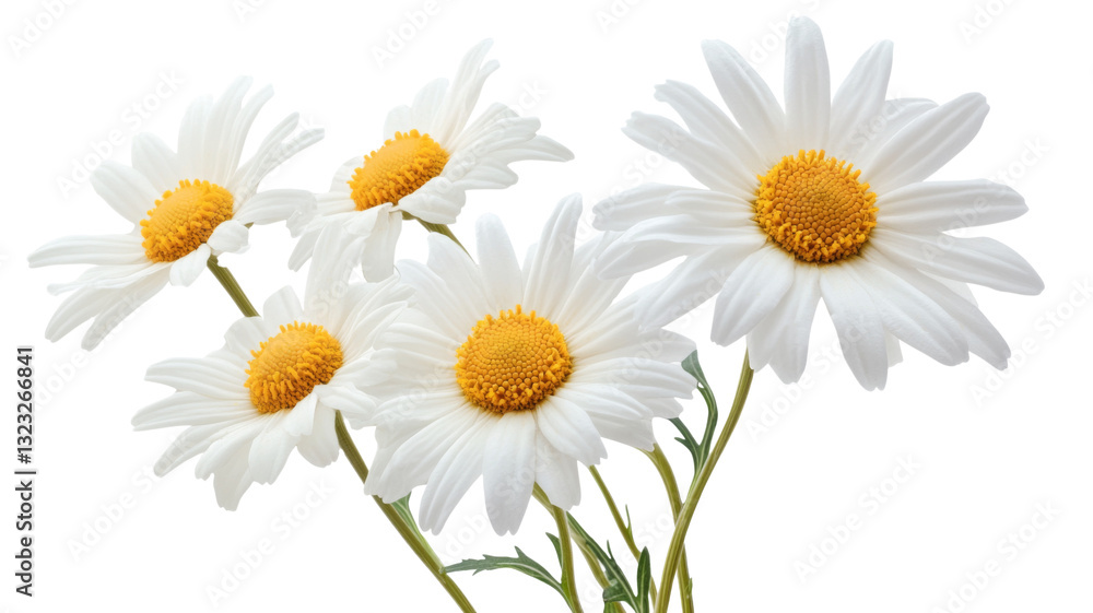 Fototapeta premium Bouquet of white daisies with yellow center on transparent background