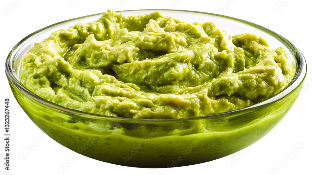 Glass bowl overflowing with delicious fresh guacamole on transparent background Glass bowl overflowing with delicious fresh guacamole on transparent background