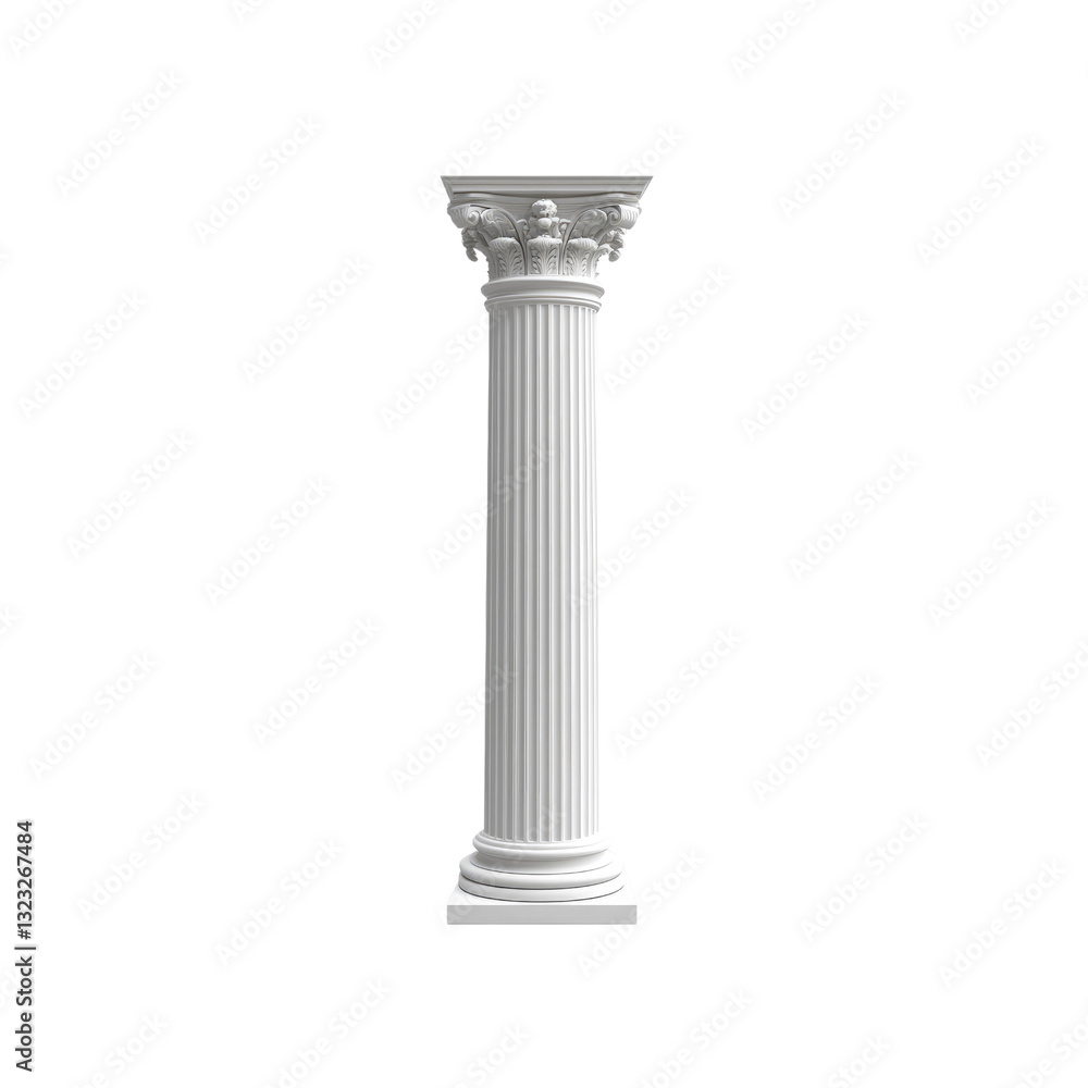 Isolated White Classical Corinthian Column with Detailed Capital and Base Isolated White Classical Corinthian Column with Detailed Capital and Base