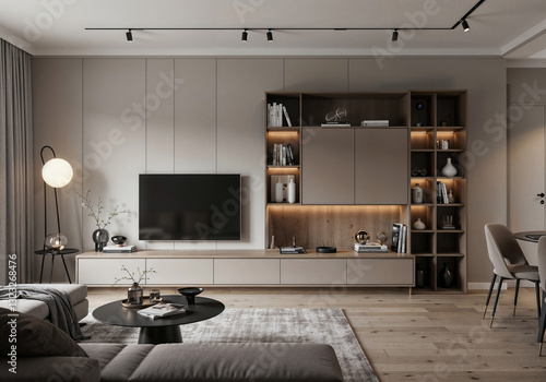 modern interior of a cozy living room . Generative AI