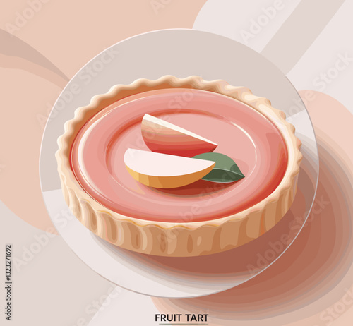 Culinary and Background Use,  Healthy Eating, Food and dessert Blogs, Delightful vector illustration of a fruit tart for food blogs and dessert presentations