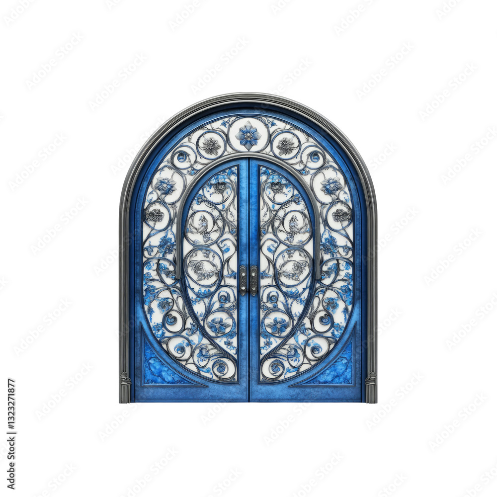 Obraz premium Elegant Blue and Silver Ornate Double Door Entrance