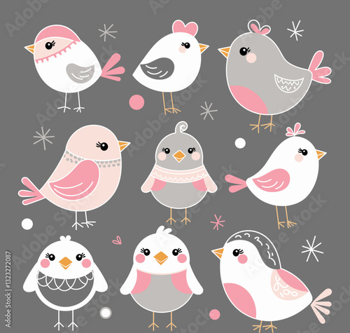 Charming vector illustration of cute birds in various colors for children’s themes

